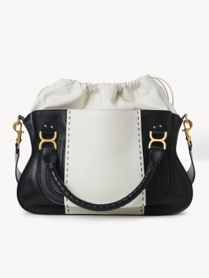 Bolsas Crossbody Chloe Marcie Large Double Carry Pretas Branco | CHE-SR13469