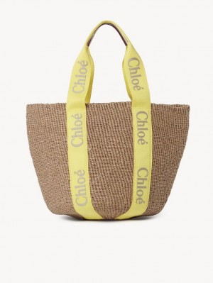 Bolsas Tote Chloe Large Woody Basket Amarelas Bege | CHE-SR13330