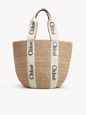 Bolsas Tote Chloe Large Woody Basket Branco | CHE-SR13332