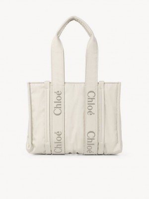 Bolsas Tote Chloe Medium Woody Branco | CHE-SR13288