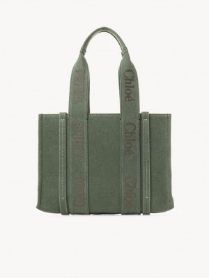 Bolsas Tote Chloe Medium Woody Verdes | CHE-SR13338