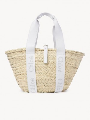 Bolsas Tote Chloe Sense Medium Basket Branco | CHE-SR13381