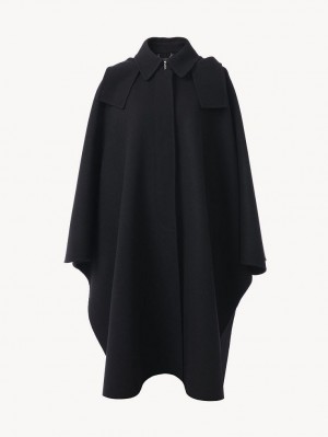 Casacos Chloe Hooded Cape Pretas | CHE-SR13820