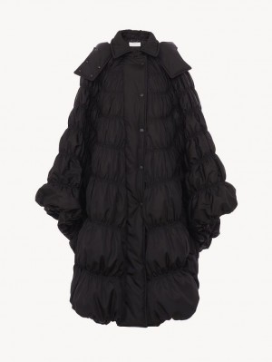 Casacos Chloe Ruched Puffer Cape Pretas | CHE-SR13815