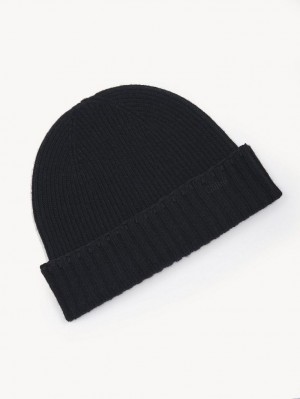 Chapeus Chloe Ribbed Knit Beanie Pretas | CHE-SR14487