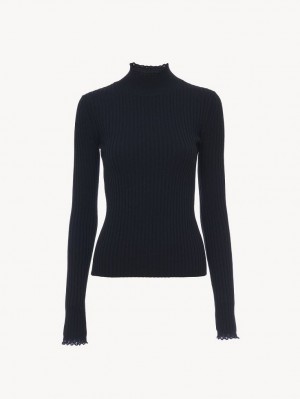 Knitwear Chloe Fitted High-neck Azul Marinho | CHE-SR13960