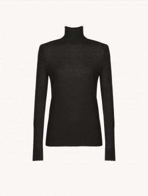 Knitwear Chloe Scalloped High-neck Pretas | CHE-SR13918