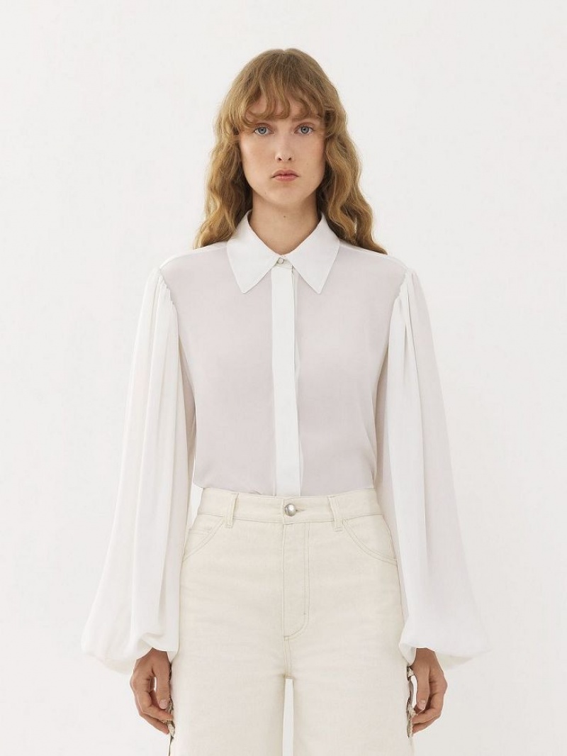 Blusa Chloe Gathered-sleeve Branco | CHE-SR13915