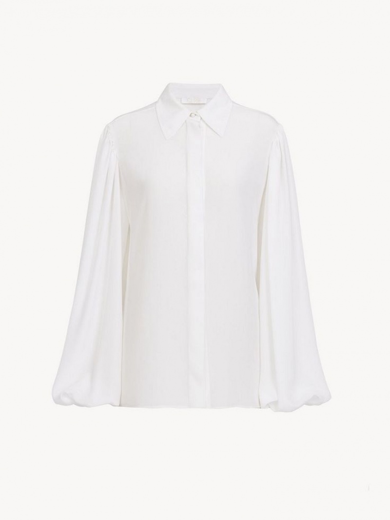 Blusa Chloe Gathered-sleeve Branco | CHE-SR13915