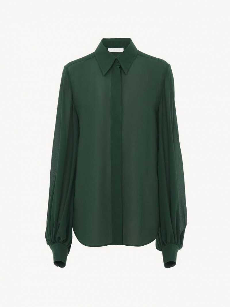 Blusa Chloe Gathered-sleeve Verdes Escuro | CHE-SR13913