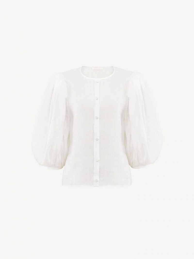 Blusa Chloe Puff-sleeve Branco | CHE-SR13879