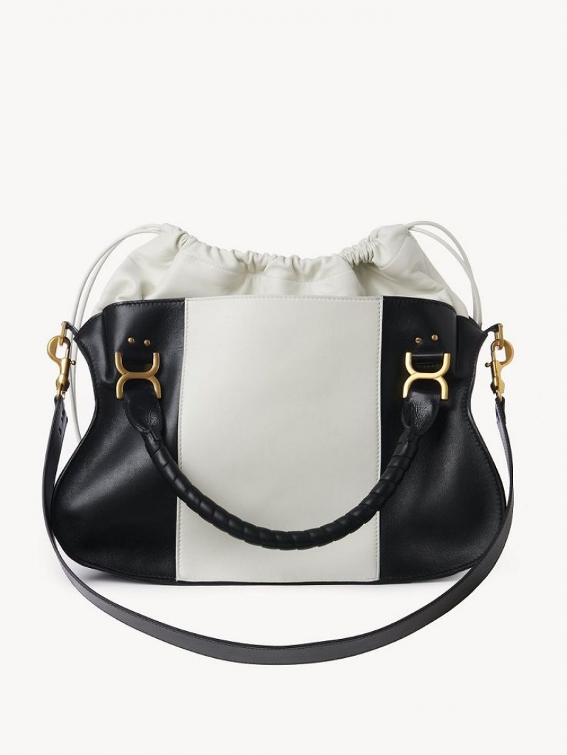 Bolsas Crossbody Chloe Marcie Large Double Carry Pretas Branco | CHE-SR13469