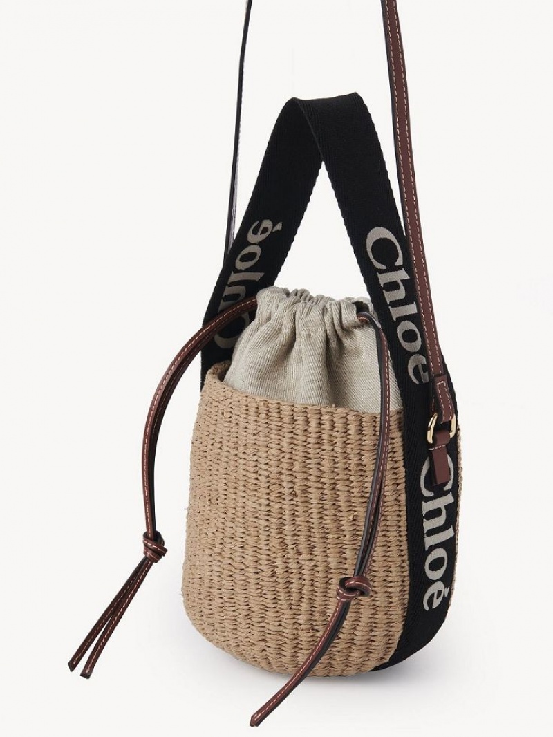 Bolsas Crossbody Chloe Small Woody Basket Pretas Bege | CHE-SR13566