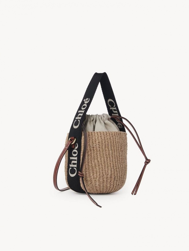 Bolsas Crossbody Chloe Small Woody Basket Pretas Bege | CHE-SR13566