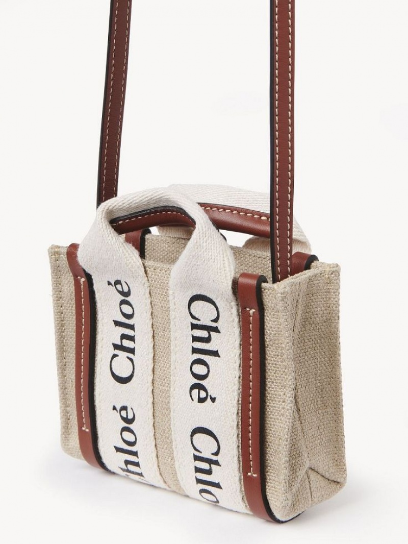 Bolsas Crossbody Chloe Woody Nano Branco Marrom | CHE-SR13495