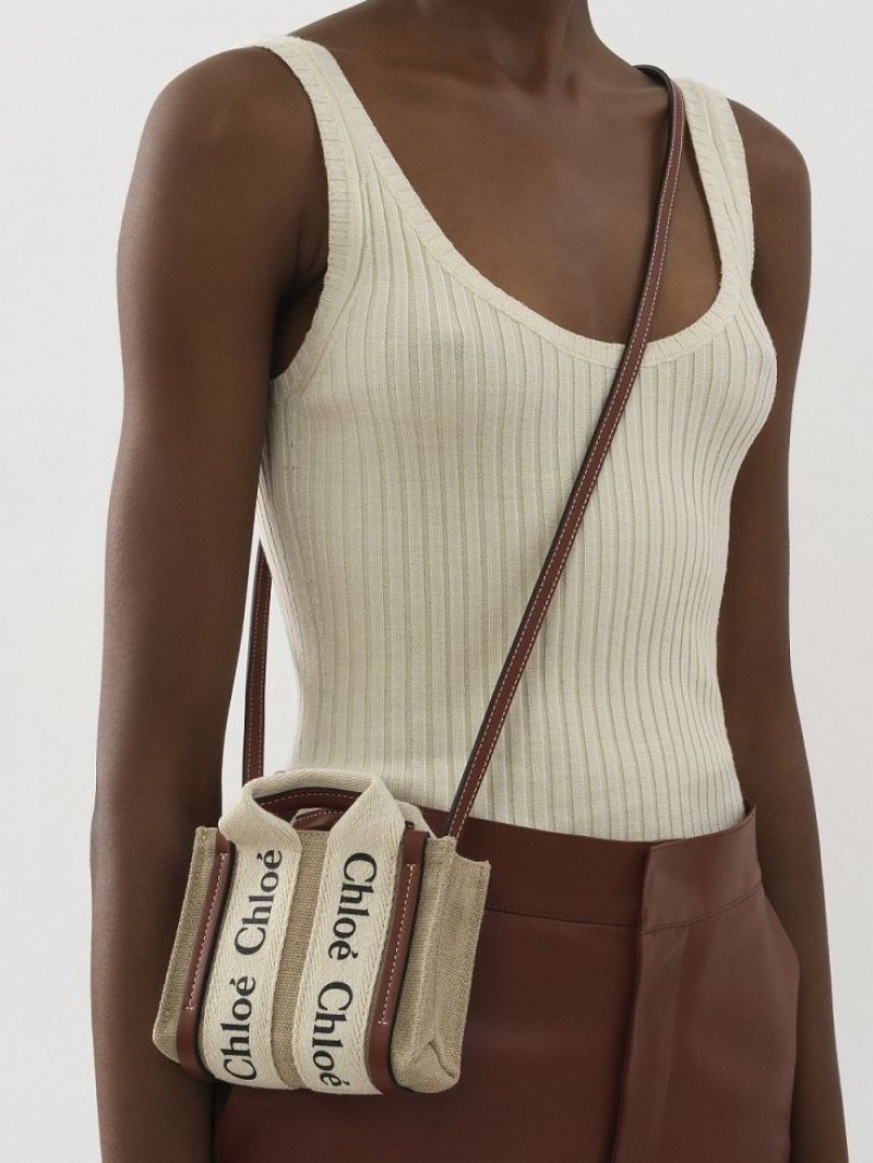 Bolsas Crossbody Chloe Woody Nano Branco Marrom | CHE-SR13495