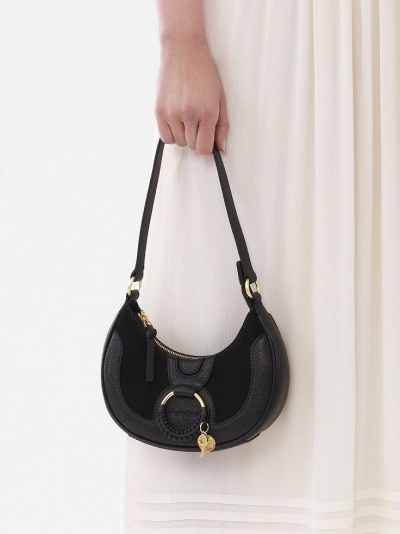 Bolsas De Ombro Chloe Hana Half Moon Pretas | CHE-SR14623