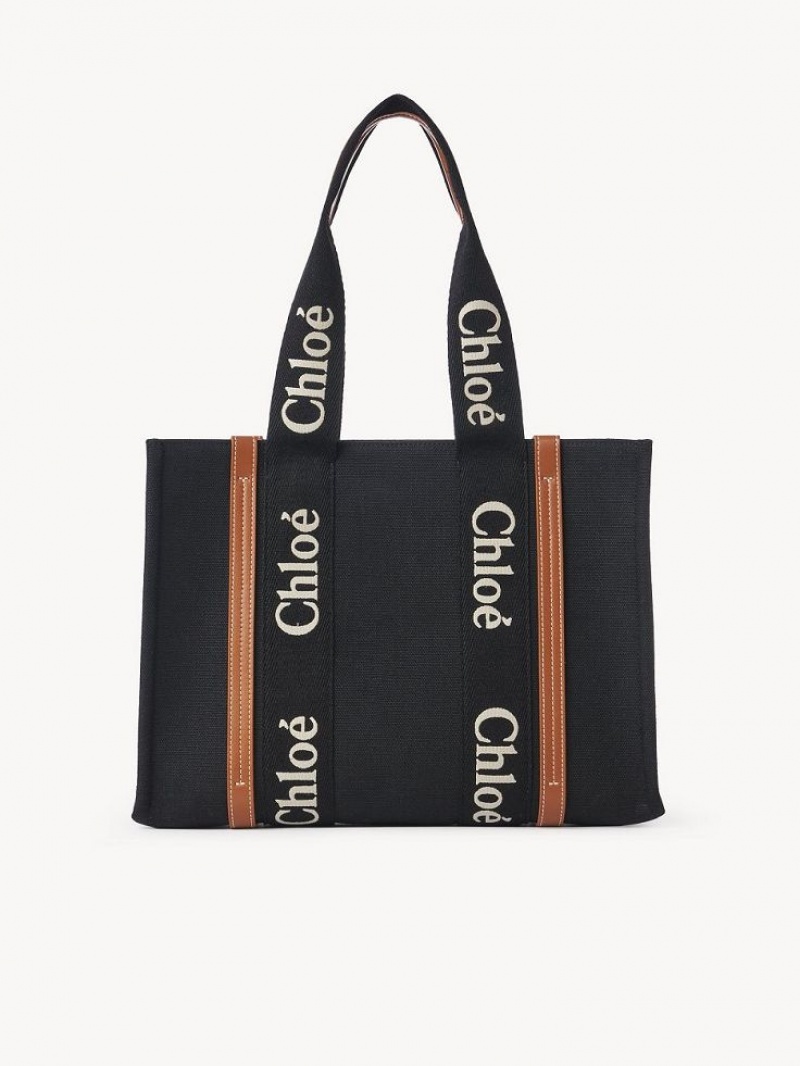 Bolsas De Ombro Chloe Medium Woody Pretas Bege | CHE-SR13458