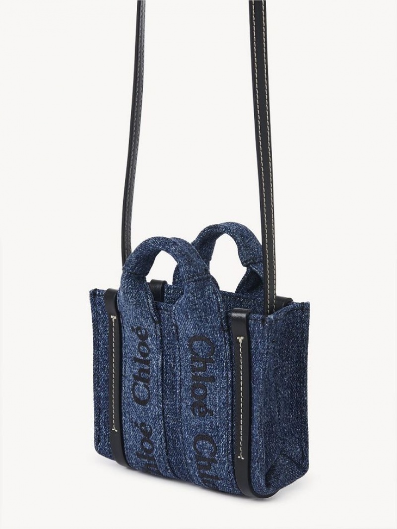 Bolsas Mini Chloe Woody Nano Tote Azuis | CHE-SR13676