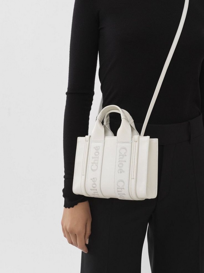 Bolsas Mini Chloe Woody Tote 1 Branco | CHE-SR13681