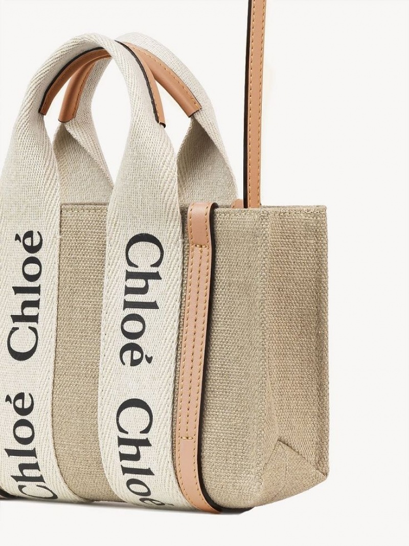 Bolsas Mini Chloe Woody Tote 3 Branco Bege | CHE-SR13720