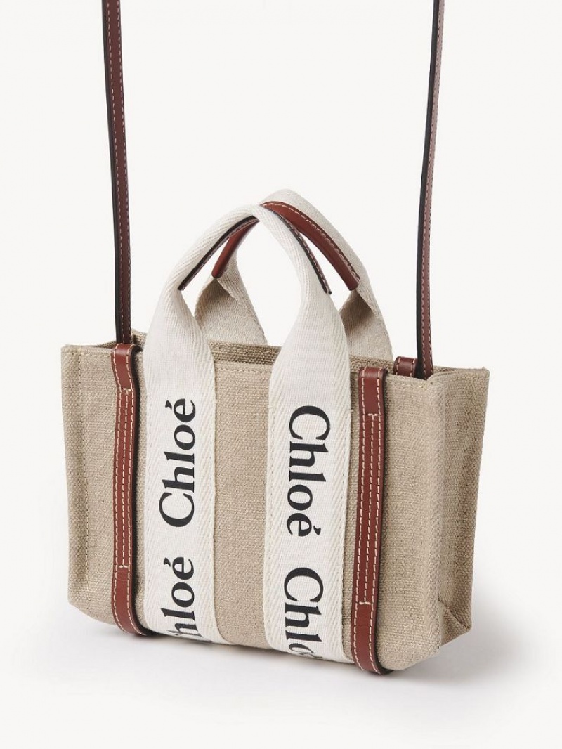 Bolsas Mini Chloe Woody Tote 3 Branco Marrom | CHE-SR13723