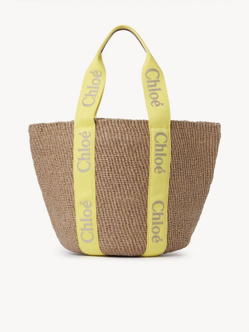 Bolsas Tote Chloe Large Woody Basket Amarelas Bege | CHE-SR13330