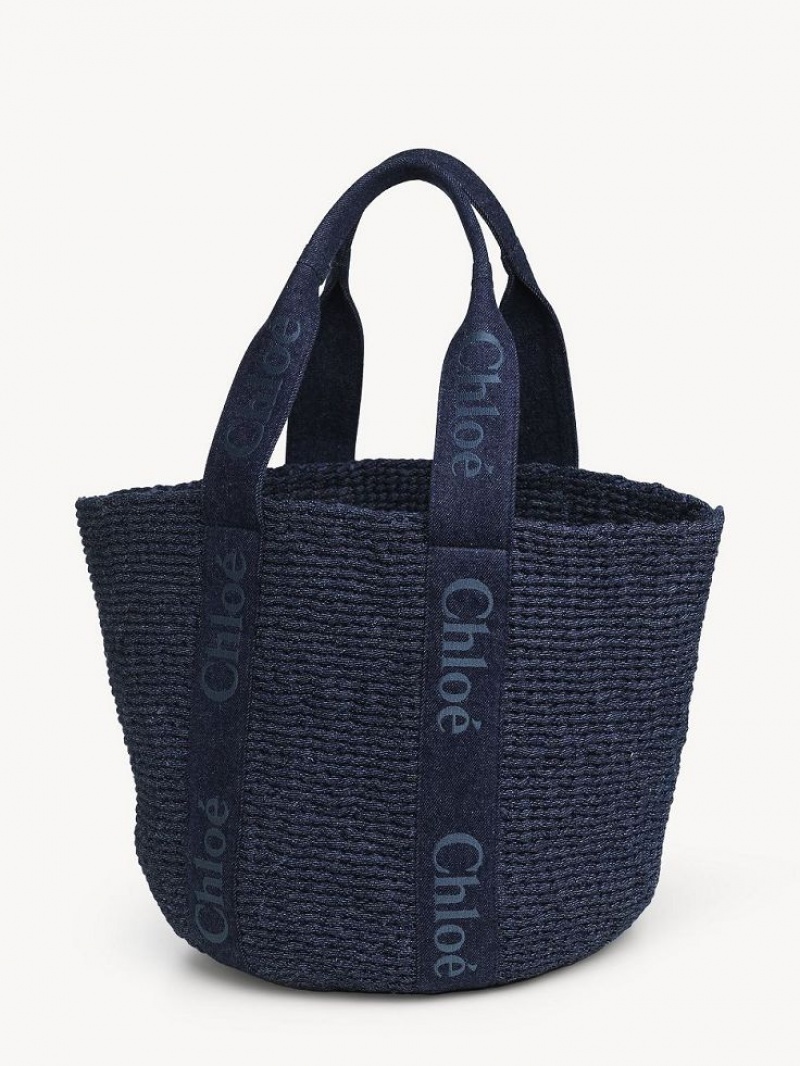 Bolsas Tote Chloe Large Woody Basket Azuis | CHE-SR13289