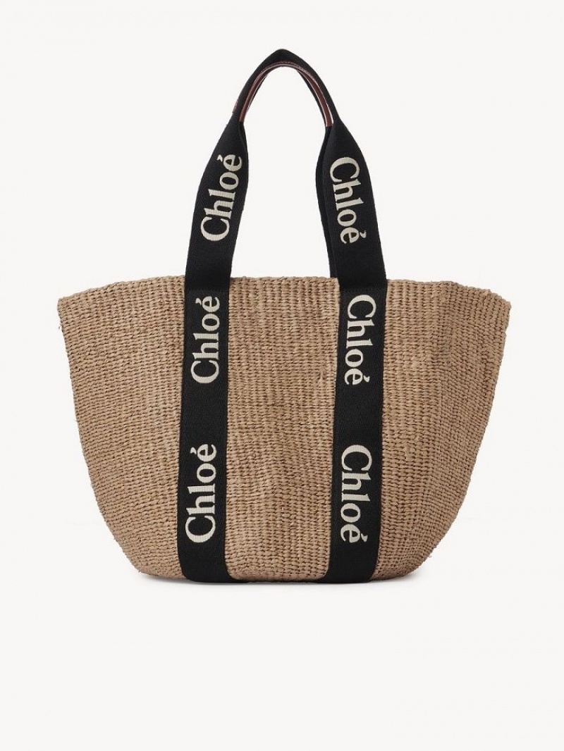 Bolsas Tote Chloe Large Woody Basket Pretas Bege | CHE-SR13333