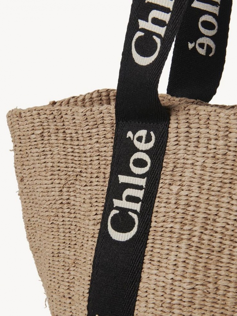 Bolsas Tote Chloe Large Woody Basket Pretas Bege | CHE-SR13333