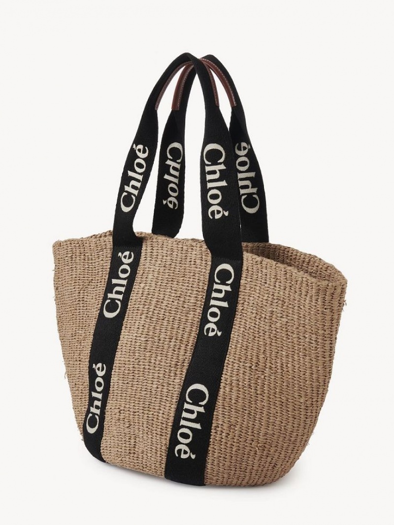 Bolsas Tote Chloe Large Woody Basket Pretas Bege | CHE-SR13333