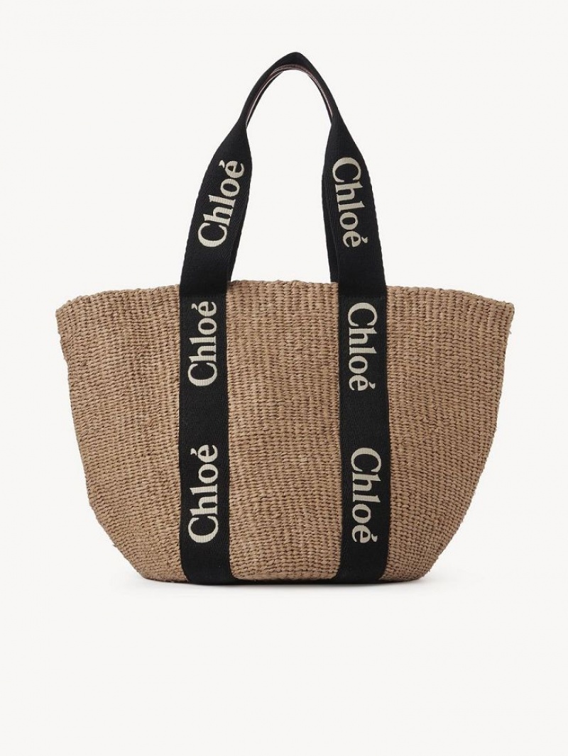 Bolsas Tote Chloe Large Woody Basket Pretas Bege | CHE-SR13333