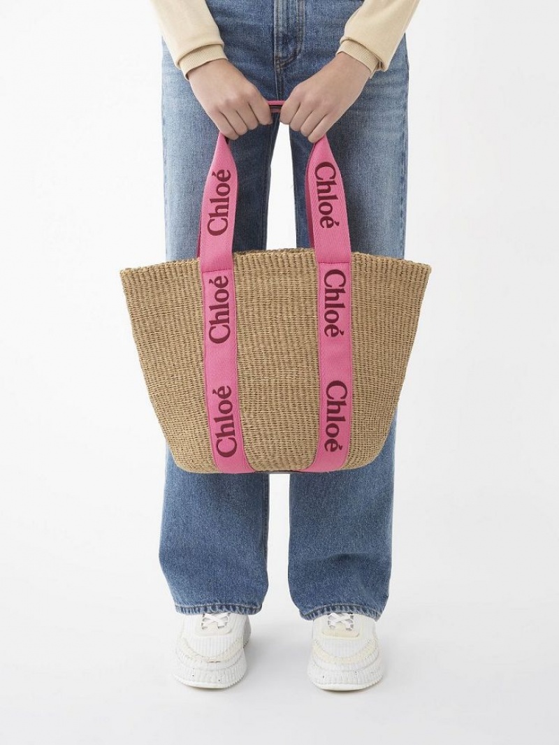 Bolsas Tote Chloe Large Woody Basket Rosa Vermelhas | CHE-SR13299