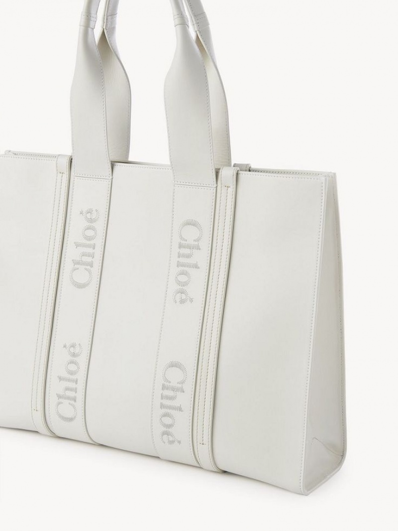 Bolsas Tote Chloe Large Woody Branco | CHE-SR13325