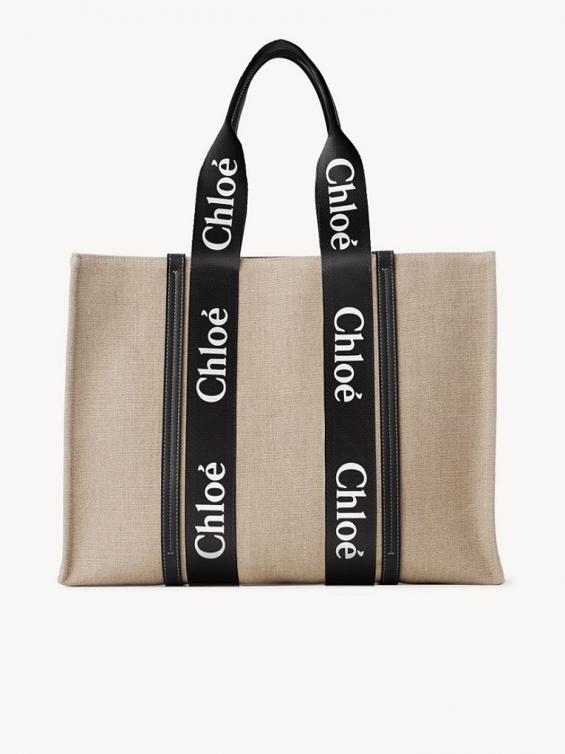 Bolsas Tote Chloe Large Woody Pretas Azuis | CHE-SR13304