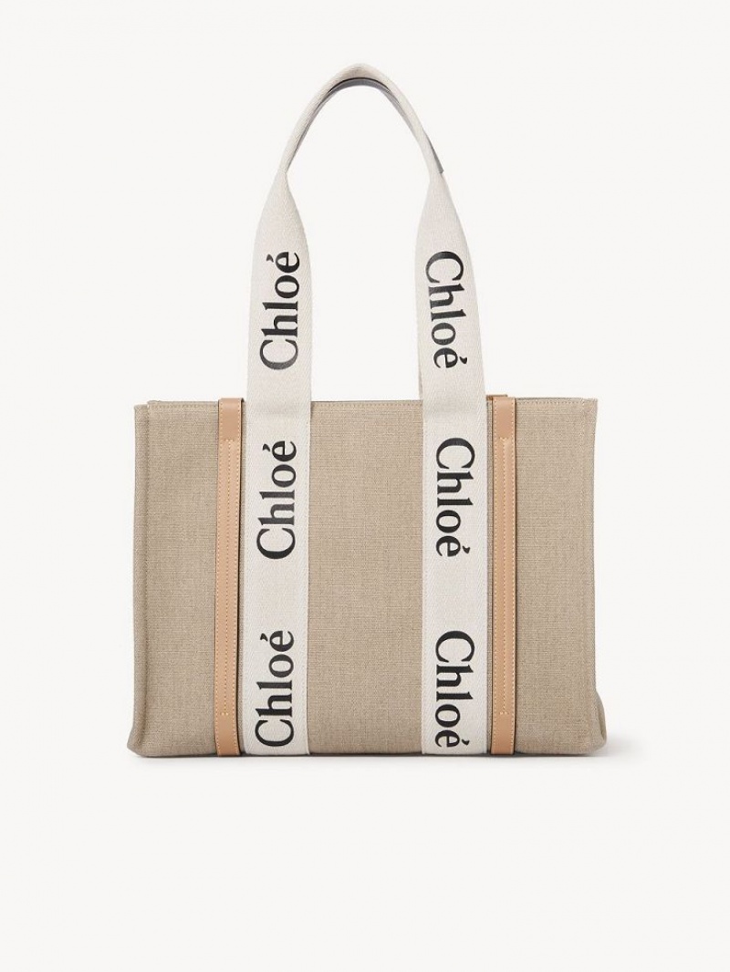 Bolsas Tote Chloe Medium Woody Branco Bege | CHE-SR13354