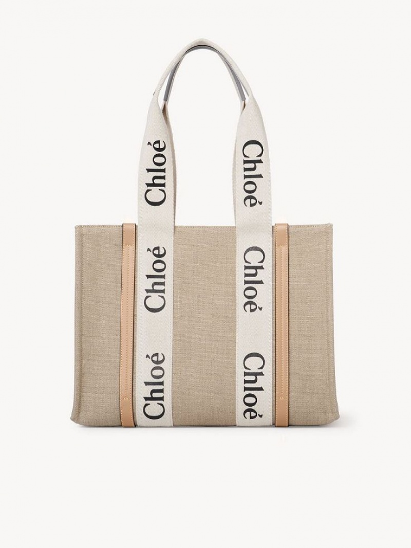 Bolsas Tote Chloe Medium Woody Branco Bege | CHE-SR13354