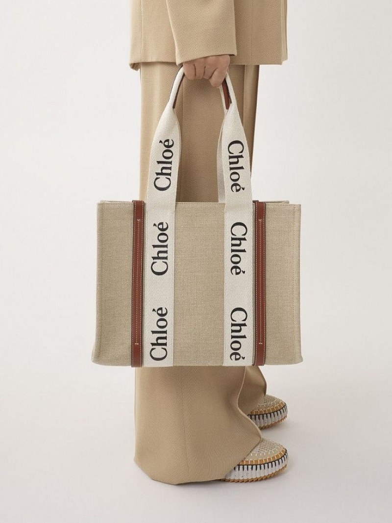 Bolsas Tote Chloe Medium Woody Branco Marrom | CHE-SR13397