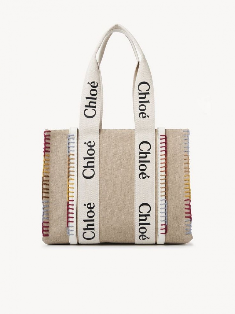 Bolsas Tote Chloe Medium Woody Branco | CHE-SR13295