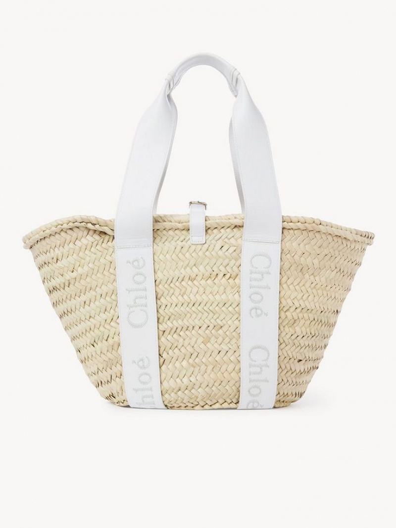 Bolsas Tote Chloe Sense Medium Basket Branco | CHE-SR13381