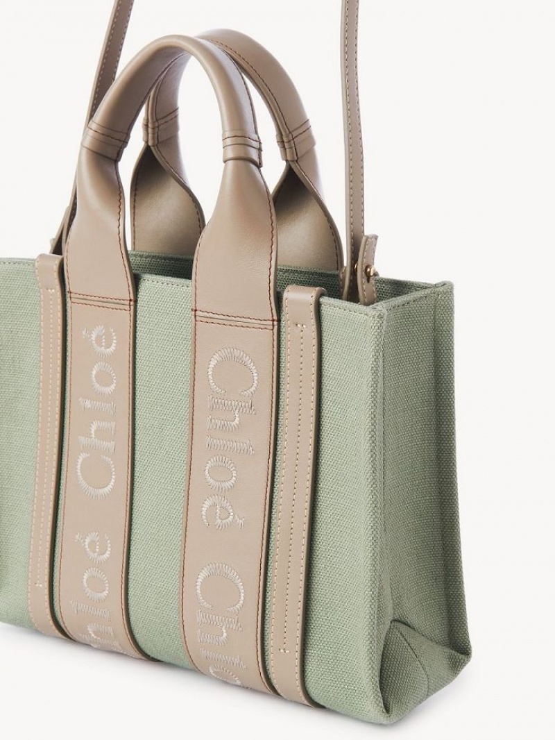 Bolsas Tote Chloe Small Woody Verdes | CHE-SR13313