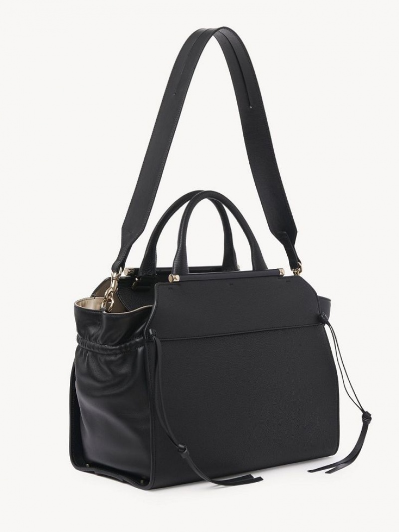 Bolsas Tote Chloe Steph Medium Double Carry Pretas | CHE-SR13372