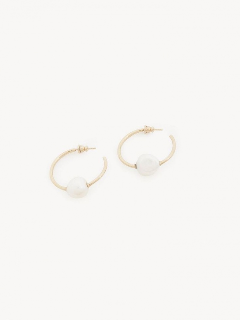 Brincos Chloe Darcey Hoop Douradas Branco | CHE-SR14441