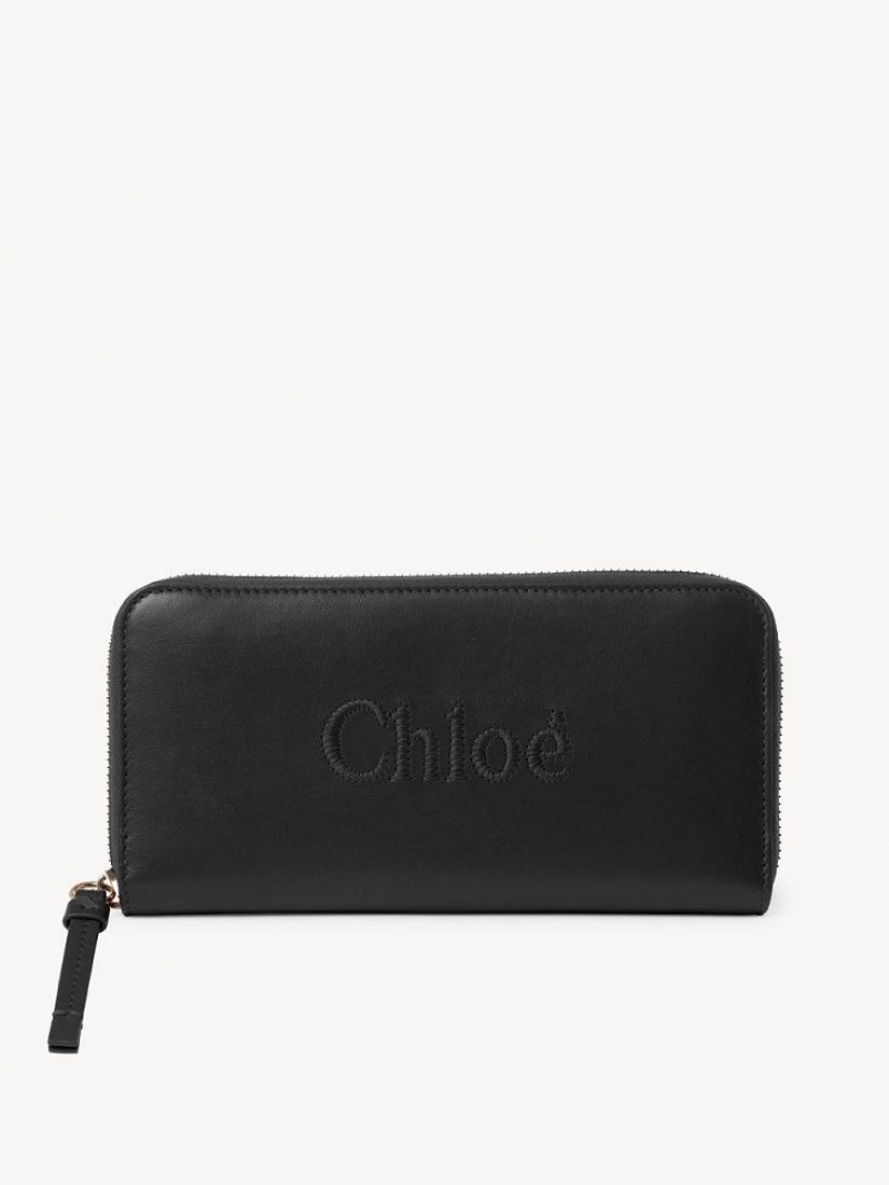 Carteiras Grandes Chloe Sense Zippered Pretas | CHE-SR14300