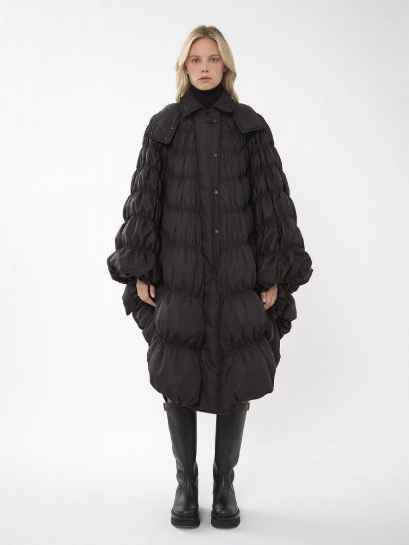 Casacos Chloe Ruched Puffer Cape Pretas | CHE-SR13815