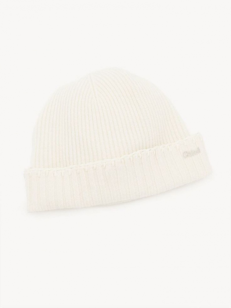 Chapeus Chloe Ribbed Knit Beanie Branco | CHE-SR14486