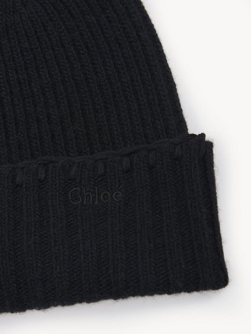 Chapeus Chloe Ribbed Knit Beanie Pretas | CHE-SR14487