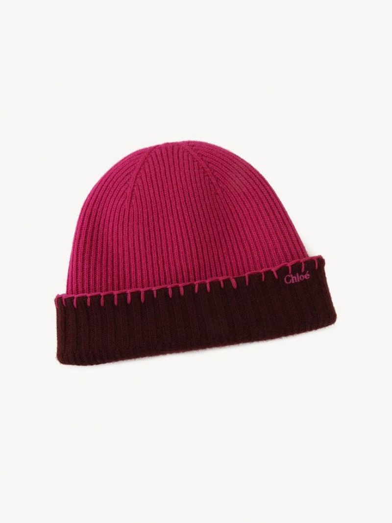 Chapeus Chloe Ribbed Knit Beanie Roxo Rosa | CHE-SR14472