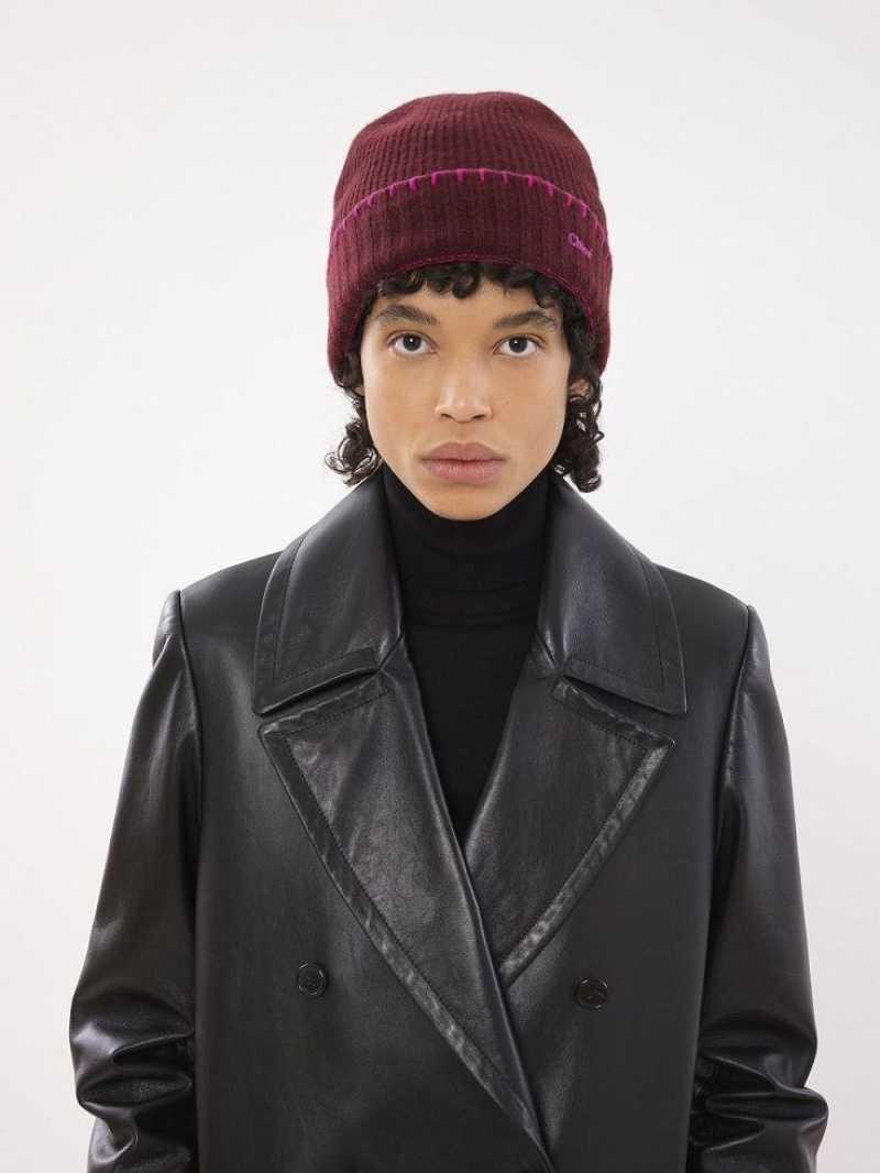 Chapeus Chloe Ribbed Knit Beanie Roxo Rosa | CHE-SR14472