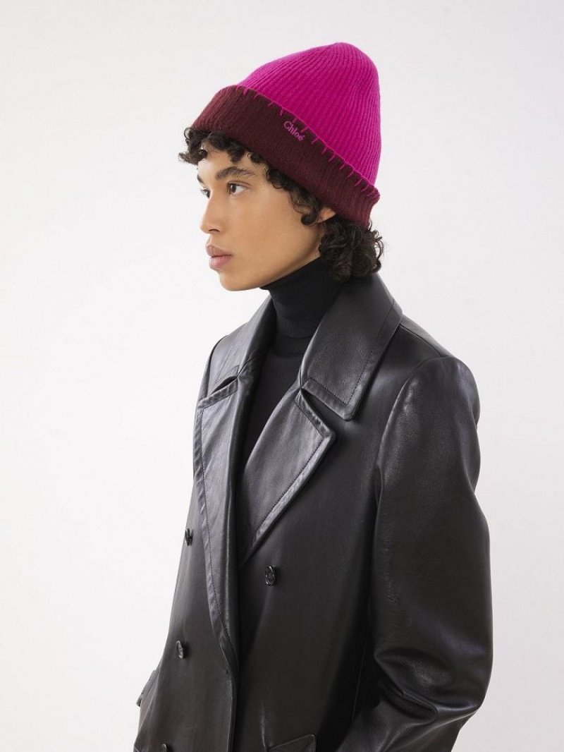 Chapeus Chloe Ribbed Knit Beanie Roxo Rosa | CHE-SR14472